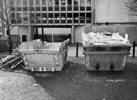 Construction site with waste materials being cleared