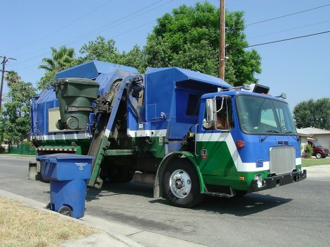 Construction site with waste materials being cleared