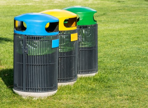 London cityscape with commercial waste disposal container