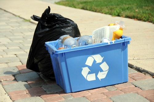 Close-up of construction waste sorting for recycling in Holland Park