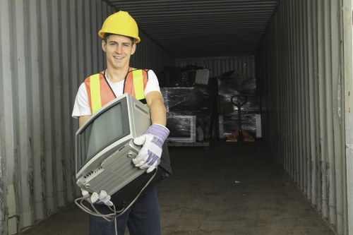 Recycling bins filled with construction materials