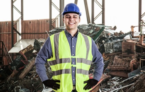 Close-up of professional waste clearance team working in Surrey Quays